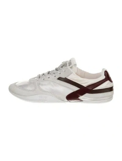 Pre-owned Miu Miu Leather Trim Embellishment Sneakers In White