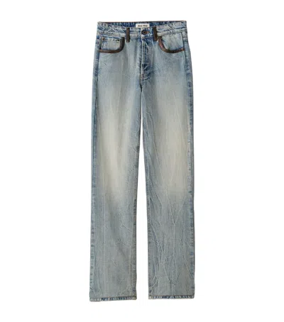 Miu Miu Leather Trim Jeans In Blue