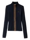 Miu Miu Cashmere And Leather Zipper Cardigan In Blue