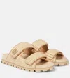 Miu Miu Miumiu Gold Logo Raffia Sandals In Beige
