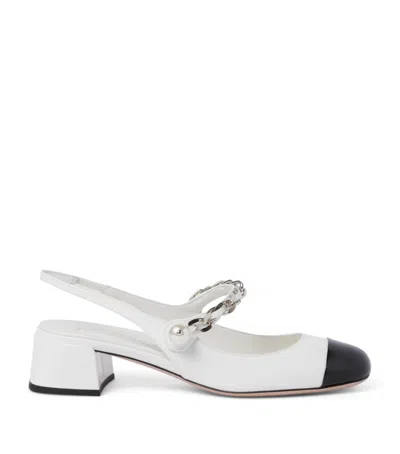 Miu Miu Almond Toe Slingback Pumps With Chain Detail In White