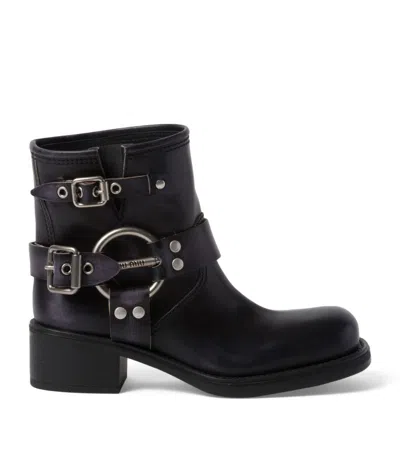 Miu Miu Leather Vintage-effect Ankle Boots 50 In Black
