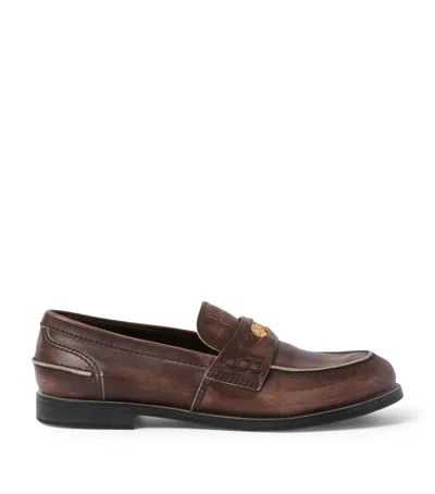 Miu Miu Leather Vintage-effect Loafers In Brown