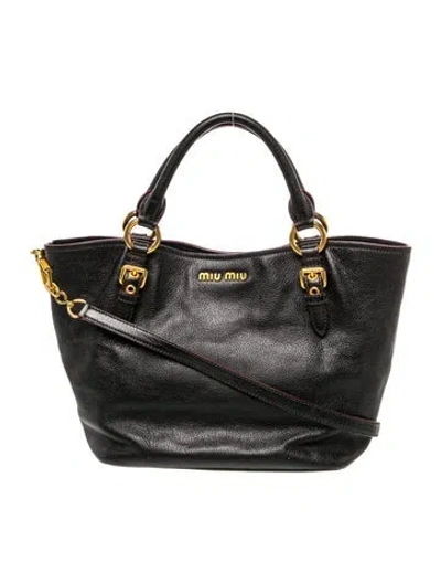 Pre-owned Miu Miu Leather Vitello Phenix Handbag In Black