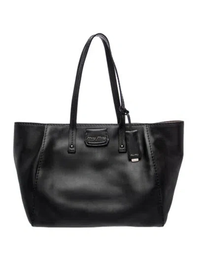 Pre-owned Miu Miu Leather Vitello Soft Leather Shopping Tote Bag. In Black