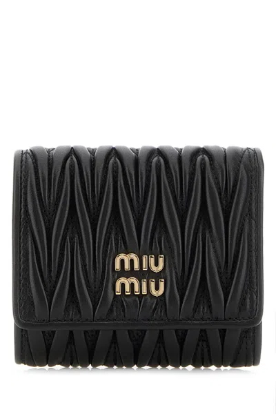 Miu Miu Leather Wallet Compact Size 10.5 Cm X 9 Cm X 3.5 Cm In Black