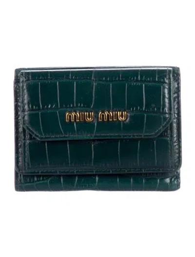 Pre-owned Miu Miu Leather Wallet In Green