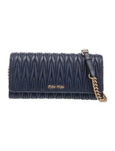 Pre-owned Miu Miu Leather Wallet On Chain In Blue