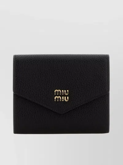 Miu Miu Leather Wallet With Envelope Flap And Textured Finish In Neutral