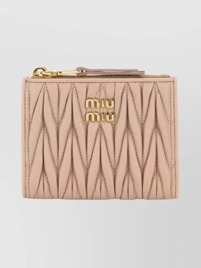 Miu Miu Leather Wallet With Quilted Design And Hardware In Pink