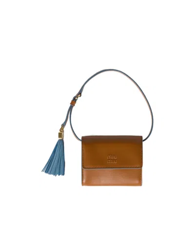 Miu Miu Leather Wallet With Shoulder Strap