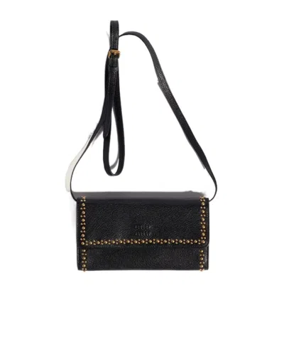 Miu Miu Leather Wallet With Shoulder Strap In Black