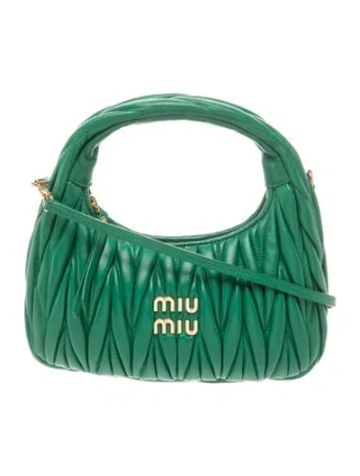 Pre-owned Miu Miu Leather Wander Matelassé Mini In Green