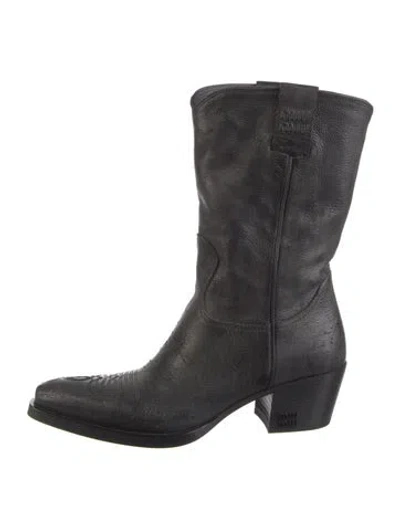 Pre-owned Miu Miu Leather Western Boots In Black