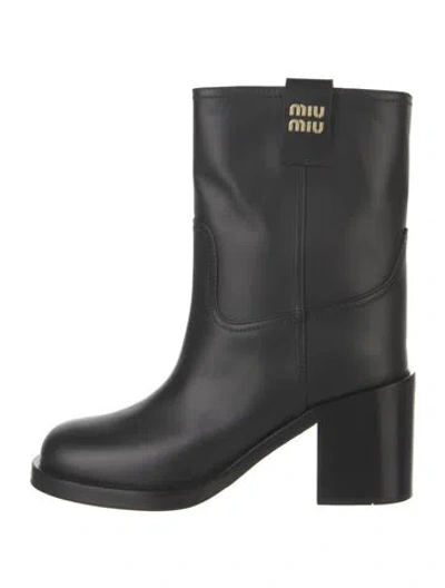 Pre-owned Miu Miu Leather Western Boots In Black