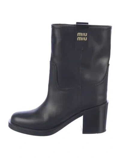 Pre-owned Miu Miu Leather Western Boots In Blue
