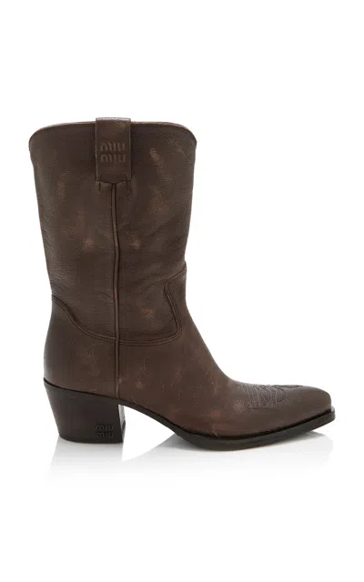 Miu Miu Leather Western Boots In Brown