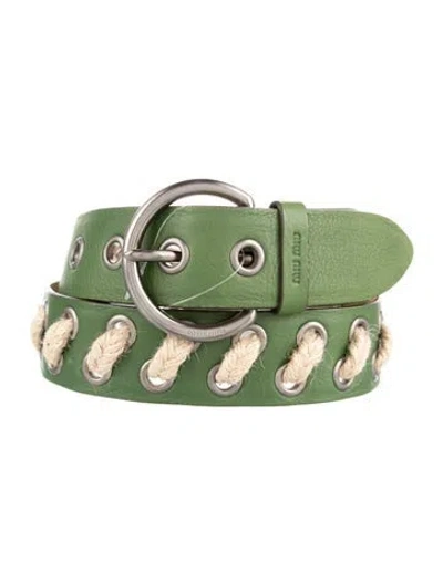 Pre-owned Miu Miu Leather Whipstitch Trim Belt In Green
