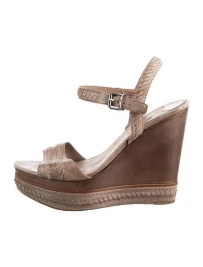 Pre-owned Miu Miu Leather Whipstitch Trim Espadrilles In Gray