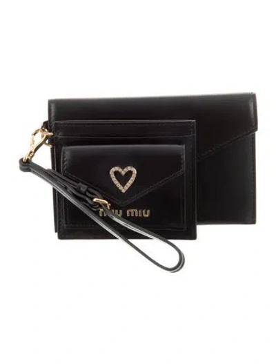 Pre-owned Miu Miu Leather Wristlet In Black