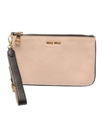 Pre-owned Miu Miu Leather Wristlet In Neutral