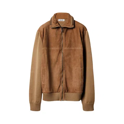 Pre-owned Miu Miu Leather Zipped Cardigan 'camel/cinnamon' | Tan | Women's Size 38 In Brown