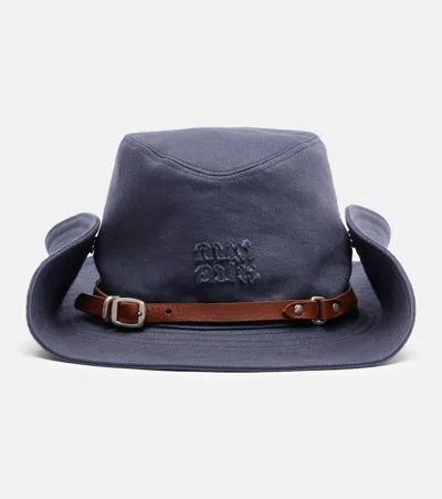 Miu Miu Leather-trimmed Cotton Cowboy Hat In Blue