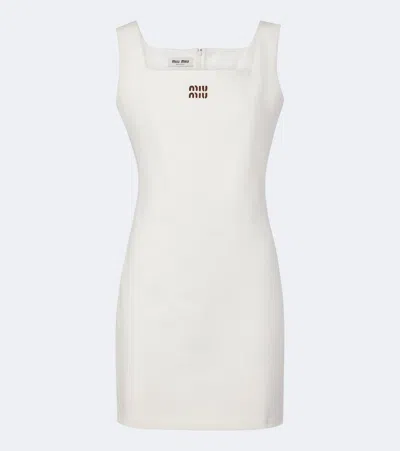 Miu Miu Leather-trimmed Cotton Jersey Minidress In White