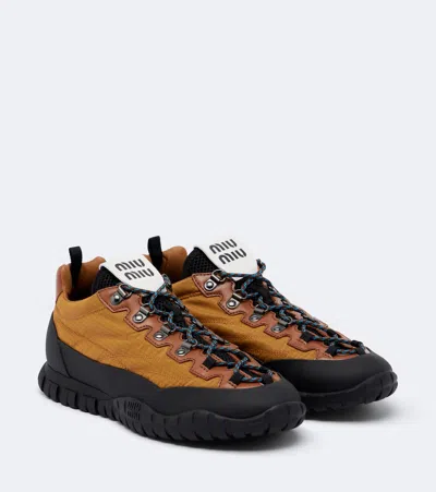 Miu Miu Tyre Technical Fabric And Leather Sneakers In Black