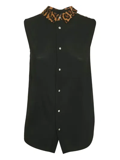 Pre-owned Miu Miu Leopard-collar Sleeveless Shirt In Black