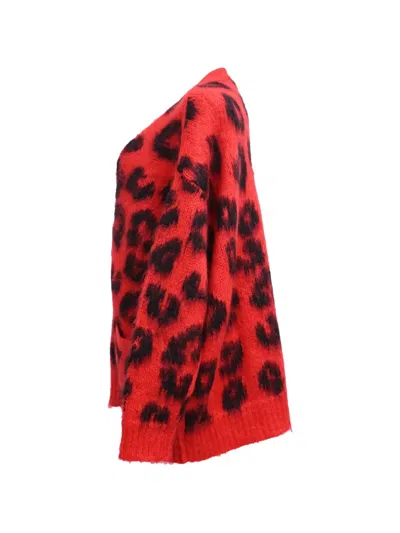 Pre-owned Miu Miu Leopard-print Buttoned Cardigan In Red