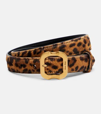 Miu Miu Leopard-print Calf Hair Belt In Brown