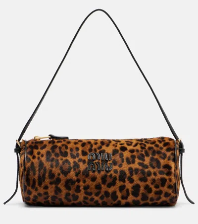 Miu Miu Leopard-print Calf Hair Shoulder Bag In Brown