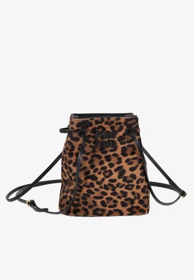 Miu Miu Leopard Print Crossbody Bag In Brown