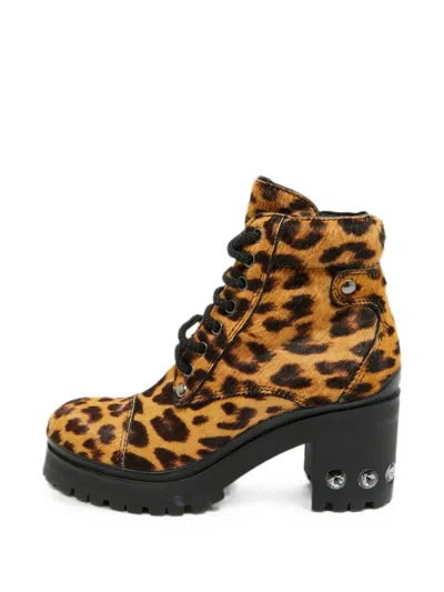 Pre-owned Miu Miu Leopard-print Calf Hair Ankle Boots In Neutral