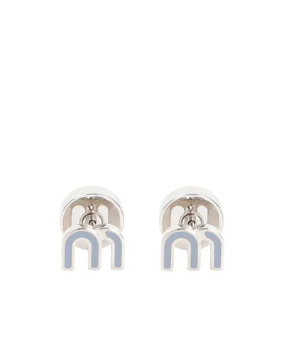 Miu Miu Letter Pattern Earrings In White