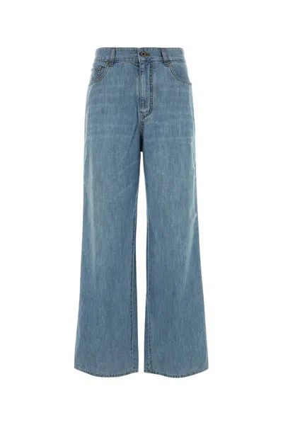 Miu Miu Chambray Denim Jeans High Waist Wide Leg In Blue