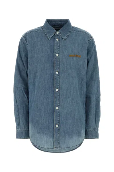 Miu Miu Light Blue Chambray Shirt In Multi