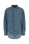 Miu Miu Logo Embroidery Chambray Denim Shirt In Blue