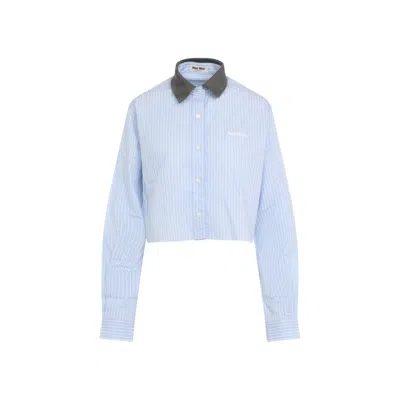 Miu Miu Embroidered Poplin Shirt In Blue