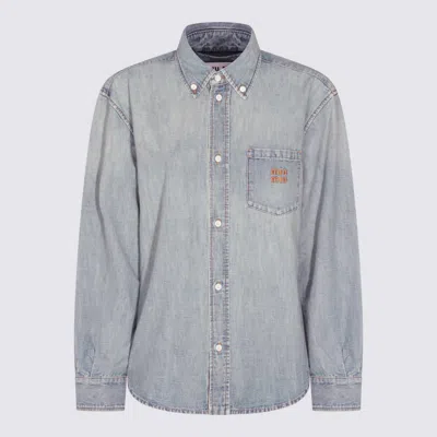 Miu Miu Light Blue Cotton Shirt In Gray