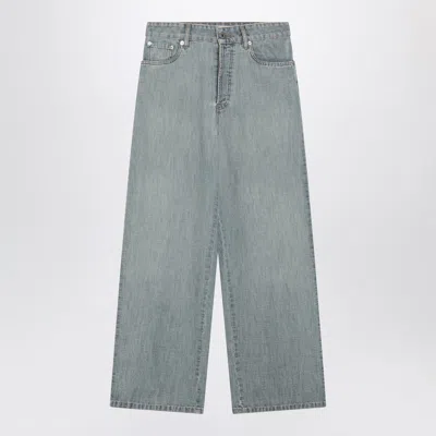 Miu Miu Light Blue Jeans With Logo On The Back In Gray