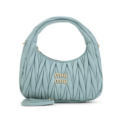 Miu Miu Light Blue Lamb Leather Handbag In Animal Print
