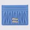 Miu Miu Light Blue Leather Card Holder In Blue