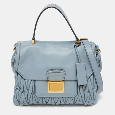 Pre-owned Miu Miu Light Blue Leather Matelassé Flap Top Handle Bag