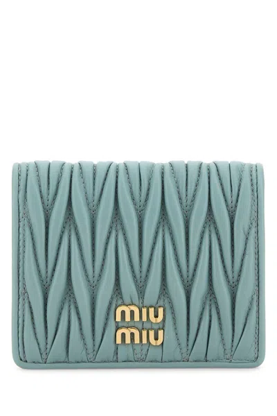 Miu Miu Light Blue Leather Wallet In Linfa