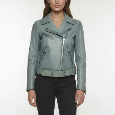 Pre-owned Miu Miu Light Blue Leather Zip-up Rider Jacket S