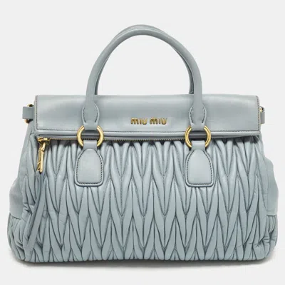 Pre-owned Miu Miu Light Blue Matalasse Leather Zip Satchel