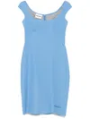 Miu Miu Embroidered Logo Tailored Dress In Light Blue