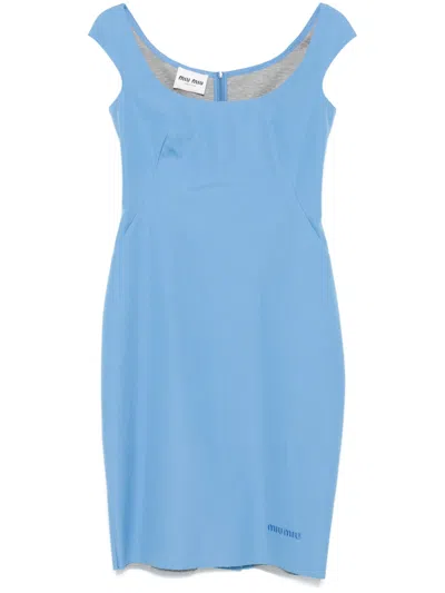 MIU MIU LIGHT BLUE POPLIN MINI DRESS